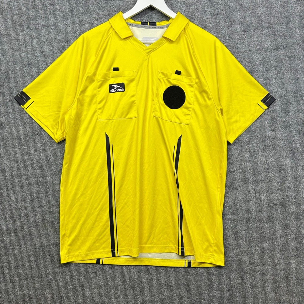 SCORE Referee Jersey Men Medium Yellow Good Short Sleeve V-Neck Pockets Soccer